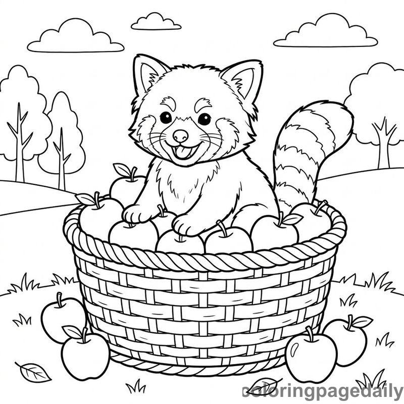 Red Panda Apple Basket - Colored reference example