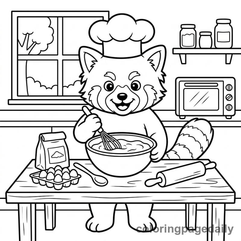 Red Panda Baking Treats - Daily printable coloring page in Animals category