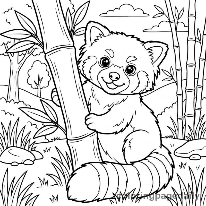 Rusty the Red Panda’s Hide-and-Seek Adventure - story illustration coloring page