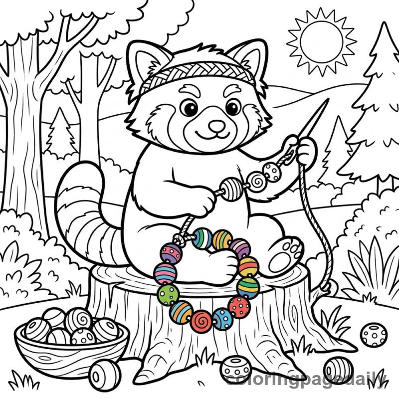 Red Panda Beading Bracelet - Daily printable coloring page in Animals category