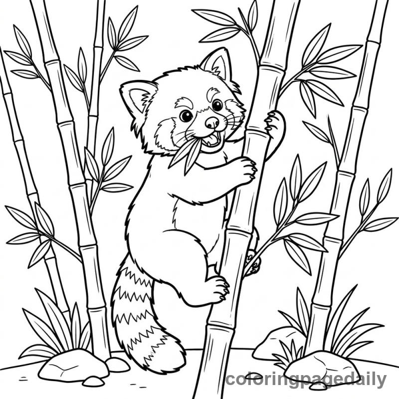 Red Panda Climbing Bamboo - Colored reference example