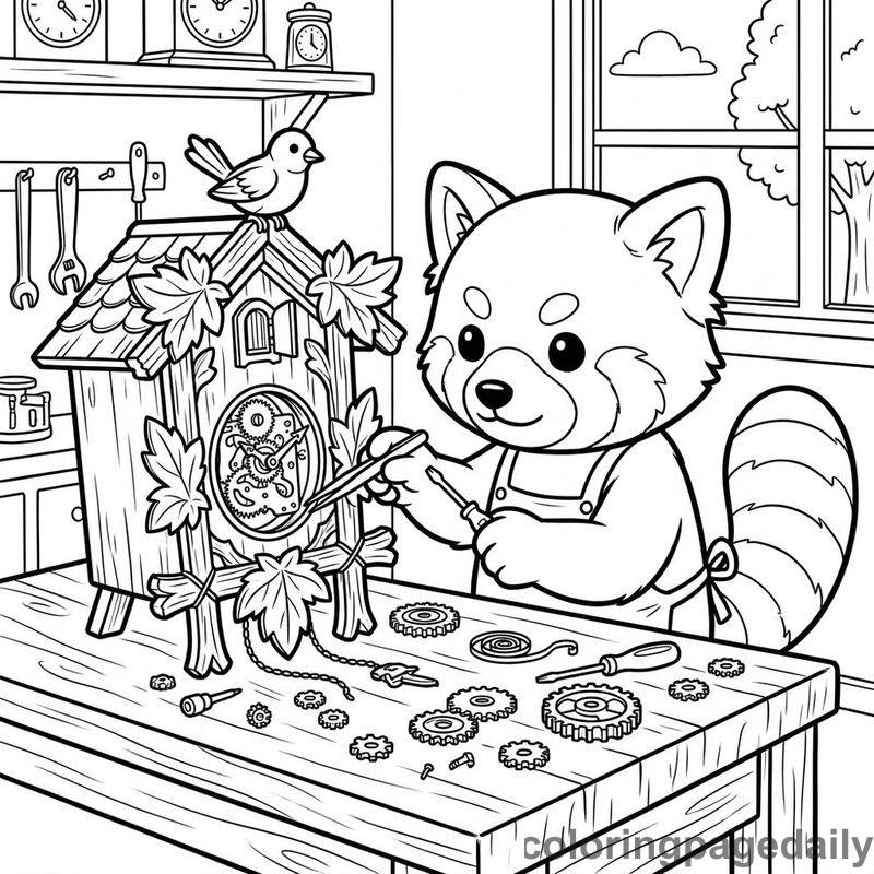 Red Panda Clockmaker Repairing - Colored reference example