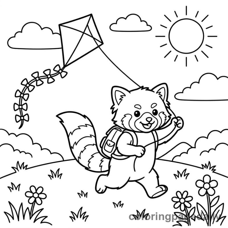 Red Panda Flying Kite - Colored reference example