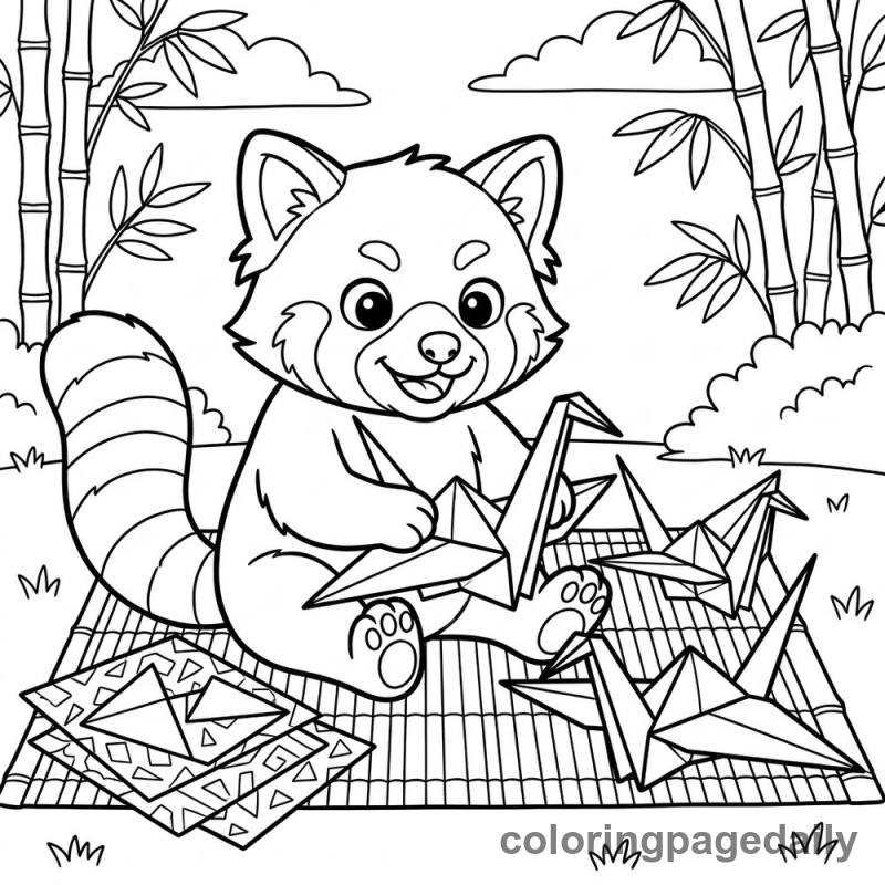 Red Panda Folding Origami Cranes - Colored reference example