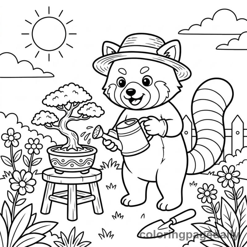 Red Panda Gardener - Colored reference example