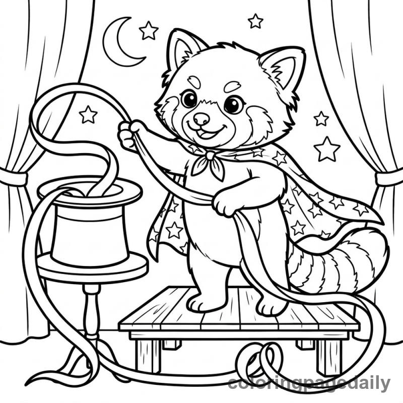 Red Panda Magic Trick - Daily printable coloring page in Animals category