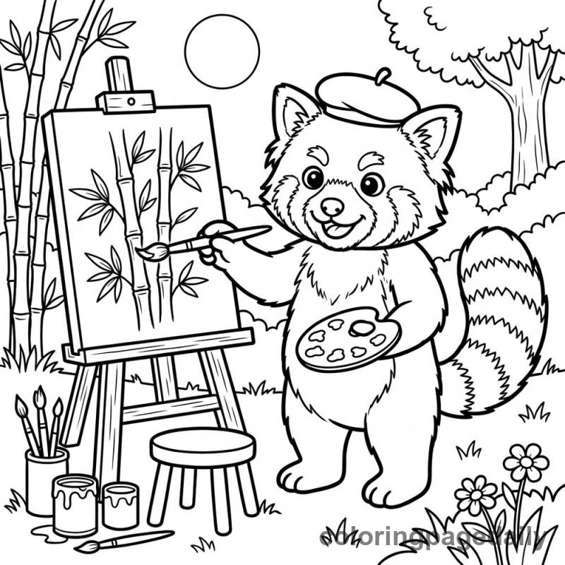Red Panda Paints a Masterpiece - Colored reference example