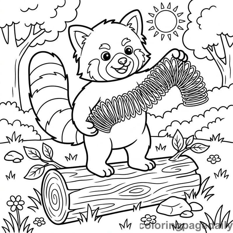 Red Panda Playing Slinky - Colored reference example