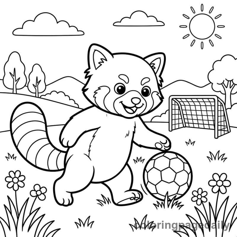 Red Panda Playing Soccer - Daily printable coloring page in Animals category