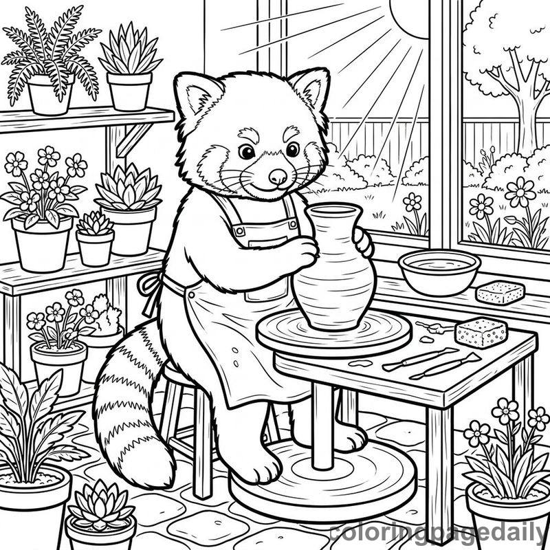 Red Panda Shaping Clay Vase - Daily printable coloring page in Animals category