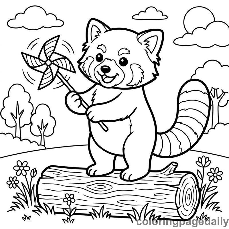 Red Panda Spinning Pinwheel - Daily printable coloring page in Animals category