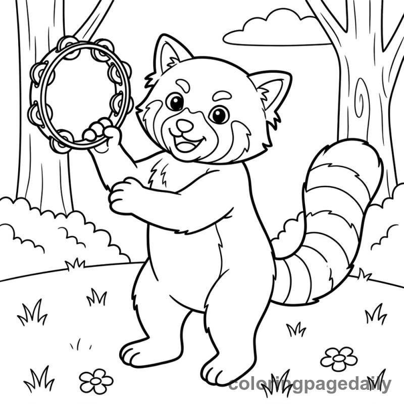 Red Panda Tambourine Fun - Colored reference example