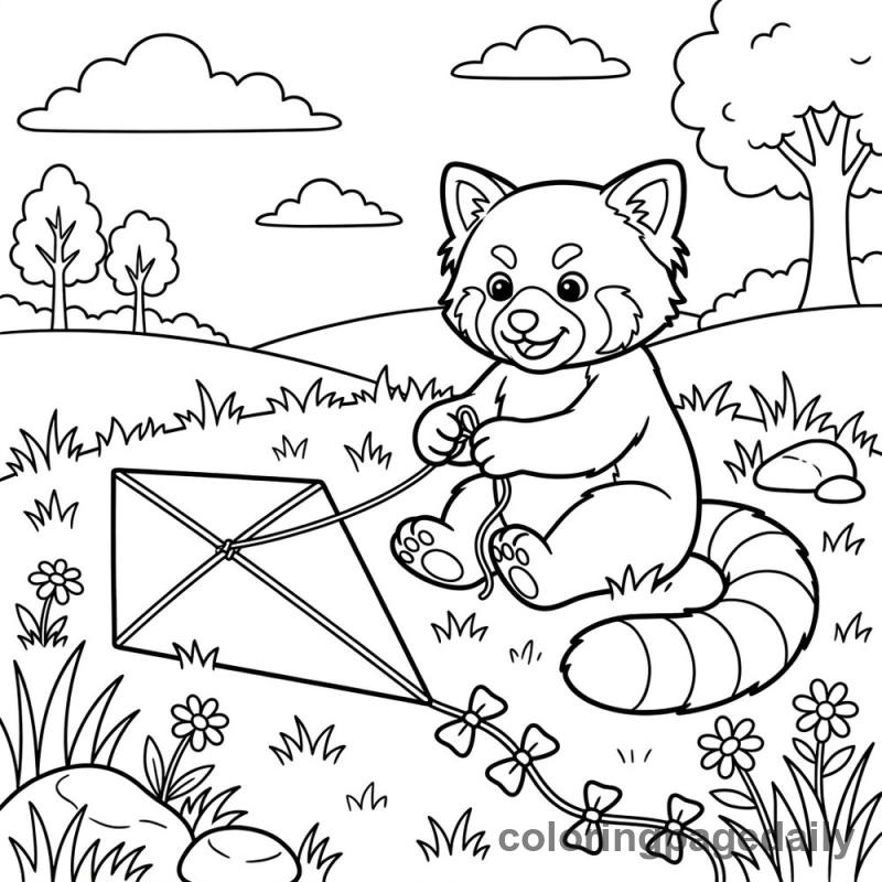 Red Panda Tying A Kite - Colored reference example