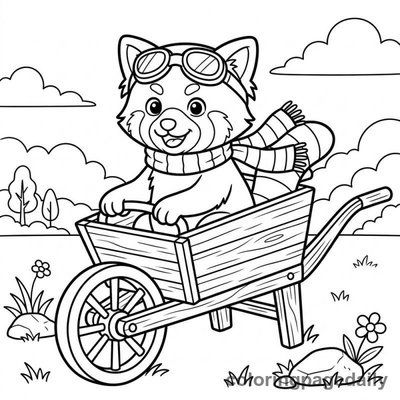 Red Panda Wheelbarrow Pilot - Daily printable coloring page in Animals category