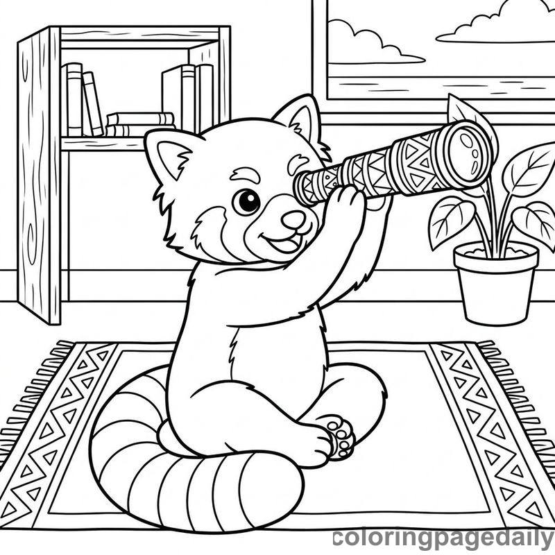Red Panda With Kaleidoscope - Daily printable coloring page in Animals category
