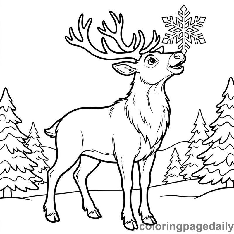 Reindeer Catching A Snowflake - Colored reference example