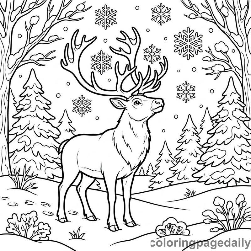 Reindeer Catching Winter Snowflakes - Colored reference example
