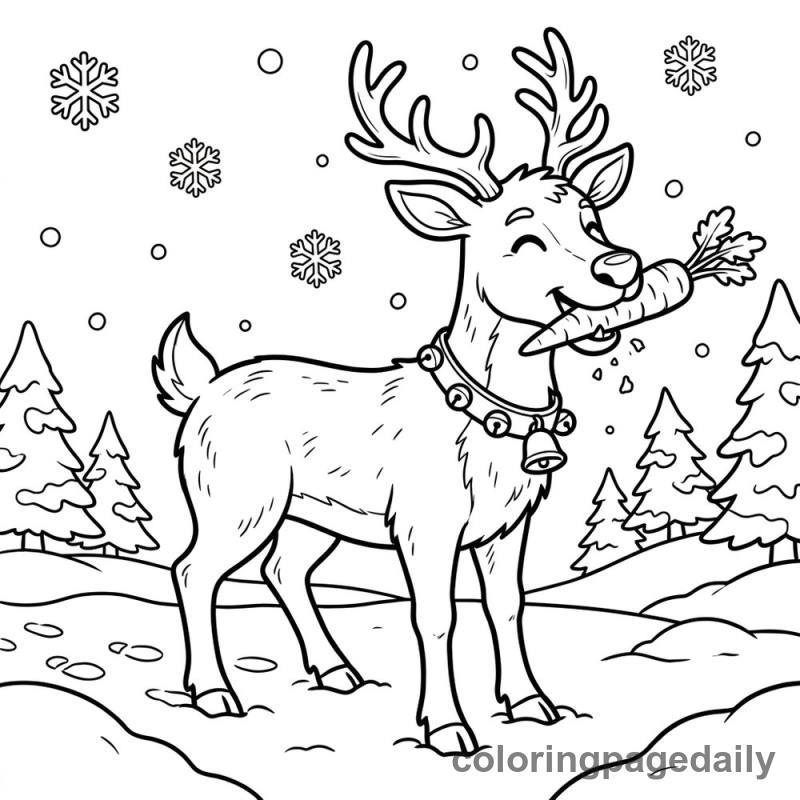 Reindeer's Crunchy Carrot Snack - Daily printable coloring page in Christmas category
