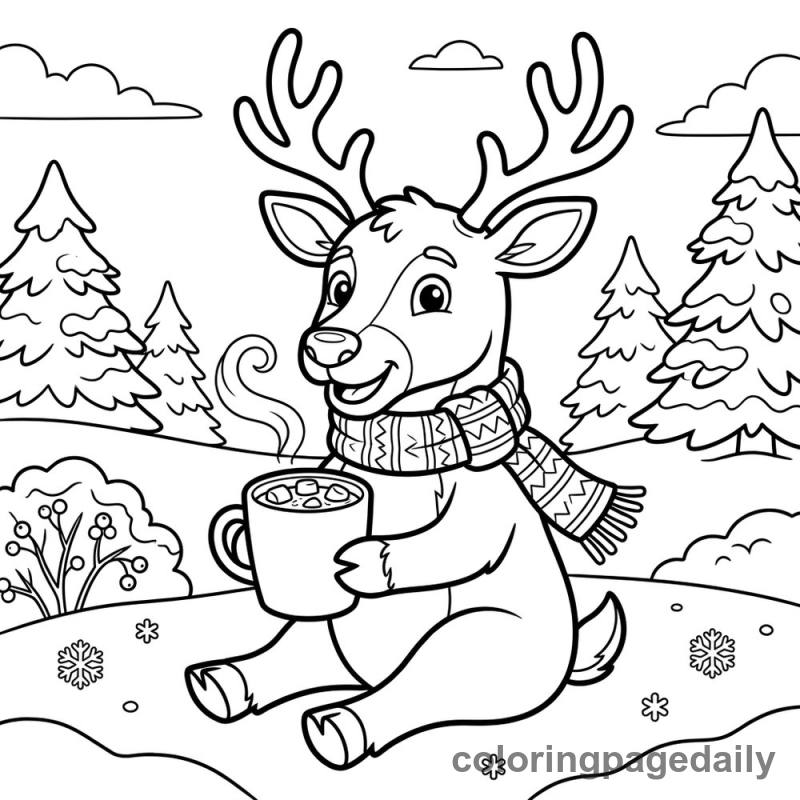Reindeer Drinking Cocoa - Colored reference example