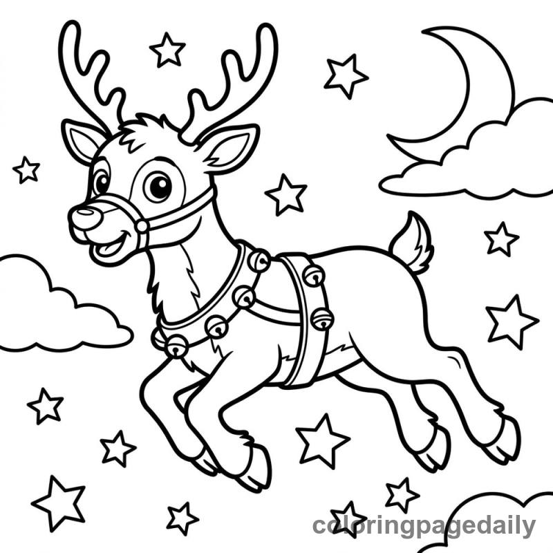 Reindeer Flying in Sky - Colored reference example
