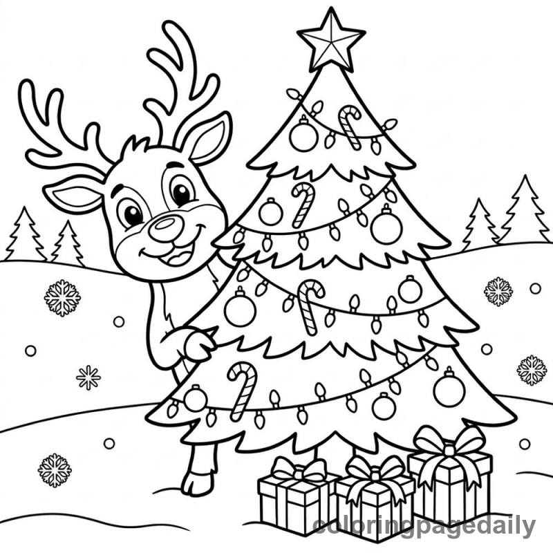 Reindeer Hide and Seek - Daily printable coloring page in Christmas category
