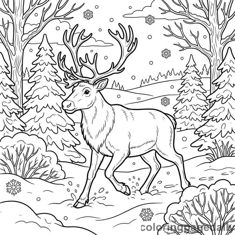 Reindeer In Winter Forest - Colored reference example