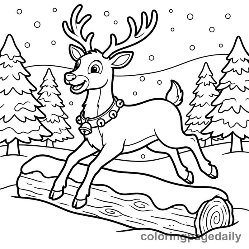 Reindeer Leaping Snow - Daily printable coloring page in Christmas category