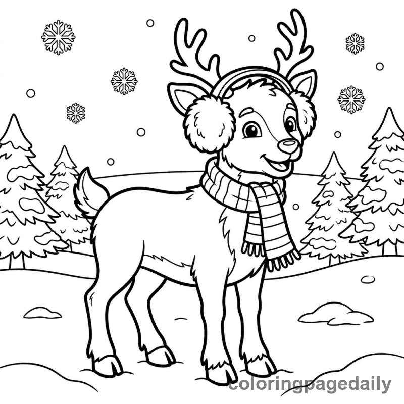 Reindeer Wearing Earmuffs - Colored reference example