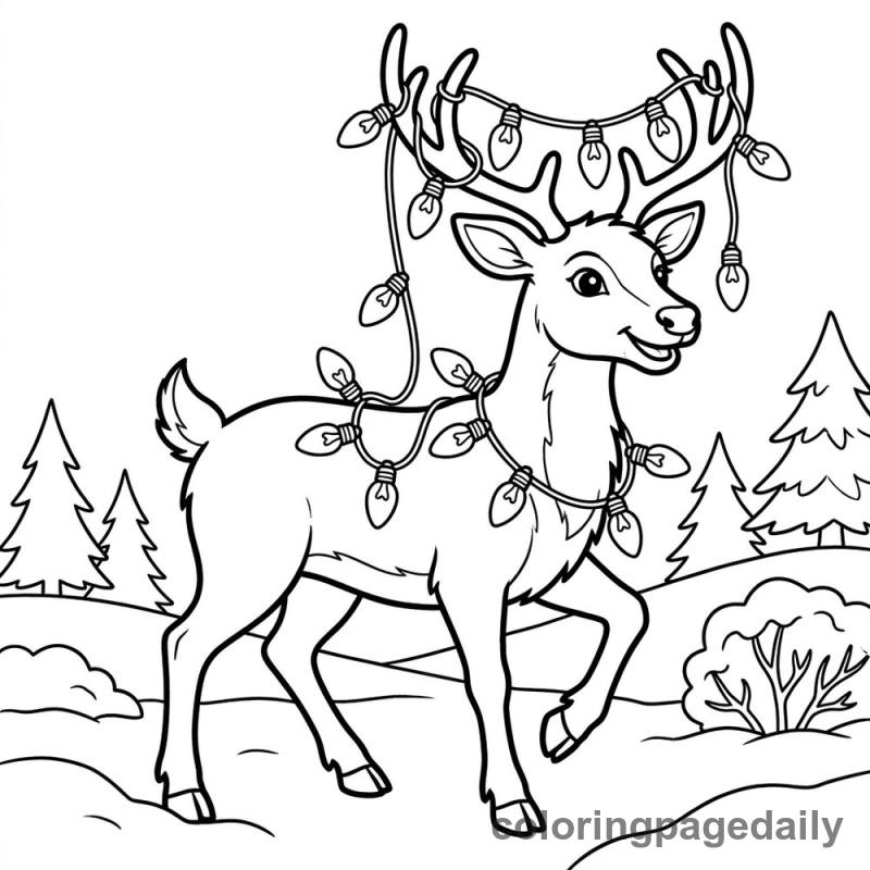 Reindeer with Christmas Lights - Daily printable coloring page in Christmas category