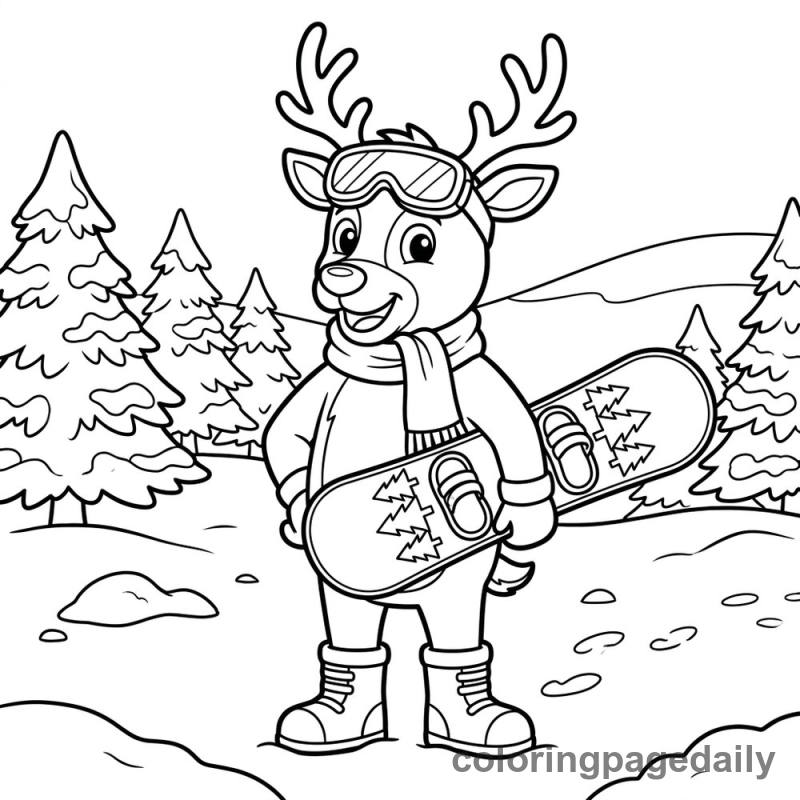 Reindeer With Snowboard - Colored reference example