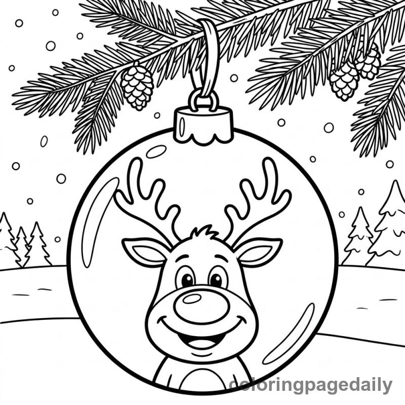 Reindeer's Christmas Ornament Reflection - Daily printable coloring page in Christmas category