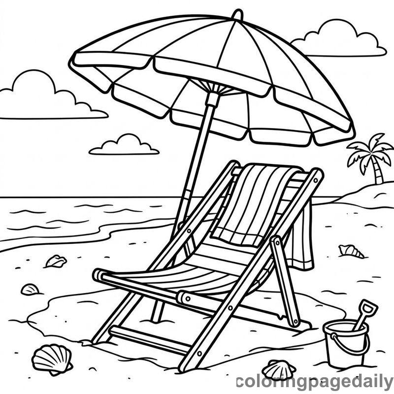 Relaxing Summer Beach Chair - Daily printable coloring page in Summer Vacation category