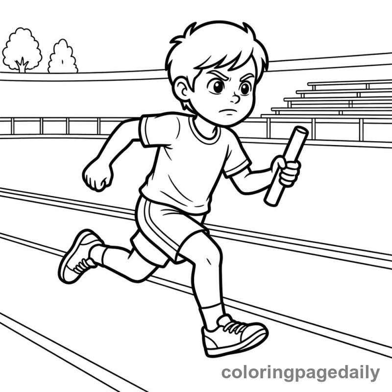 Relay Runner Sprinting - Daily printable coloring page in Sports category
