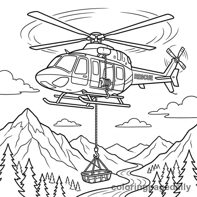 Rescue Helicopter Hovering - Daily printable coloring page in Vehicle category