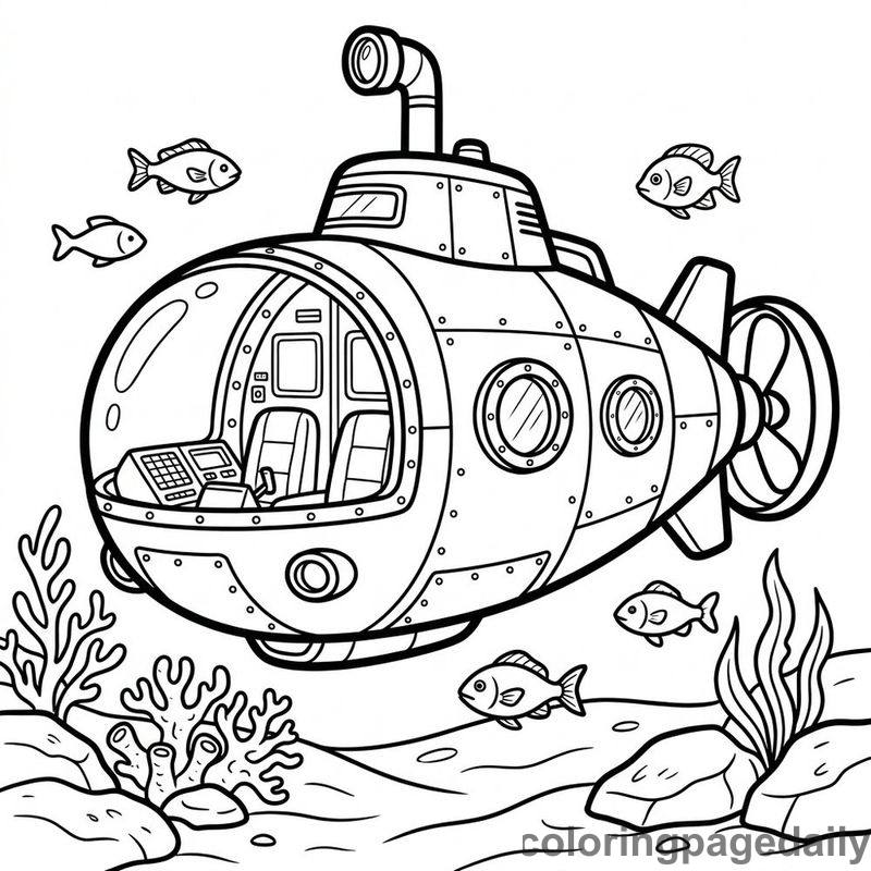 Research Submarine Adventure - Daily printable coloring page in Vehicle category