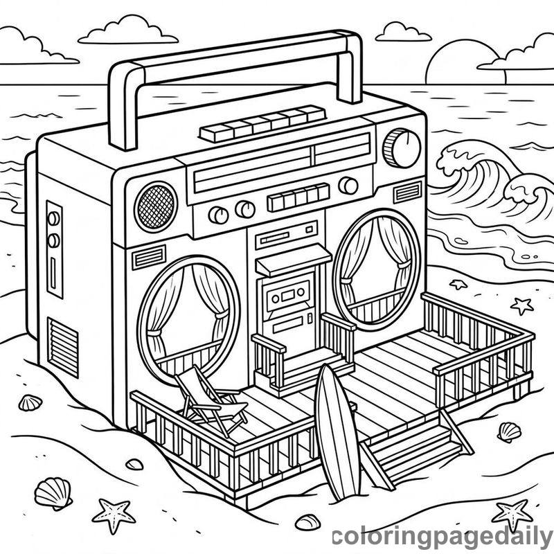 The Magical Musical Beach House Adventure - story illustration coloring page