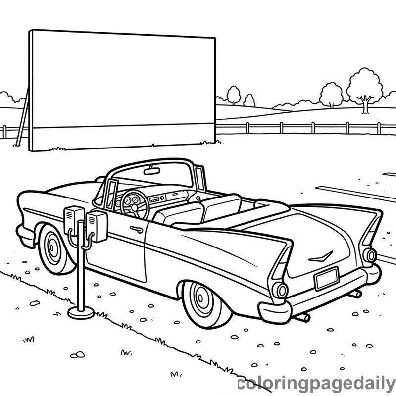 Retro Convertible Car Parked - Colored reference example