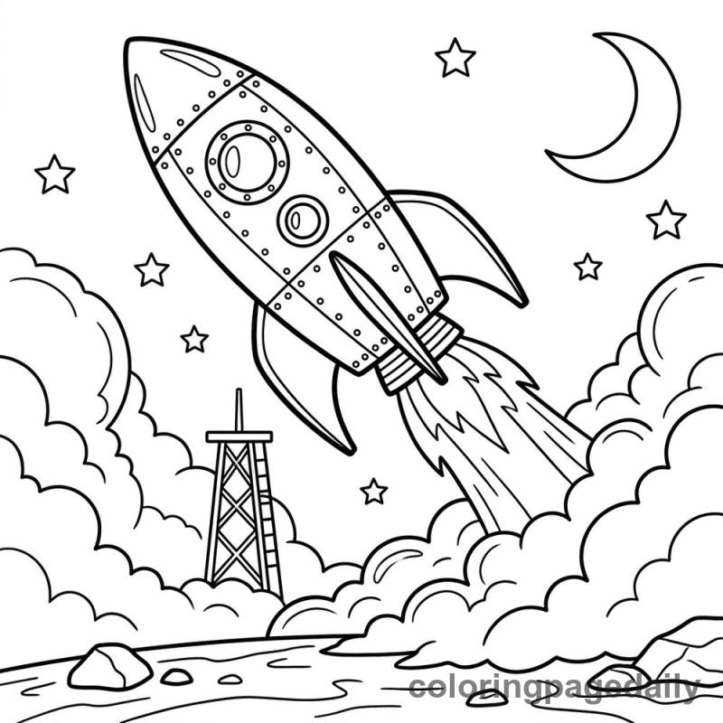 Retro Rocket Blast Off - Colored reference example