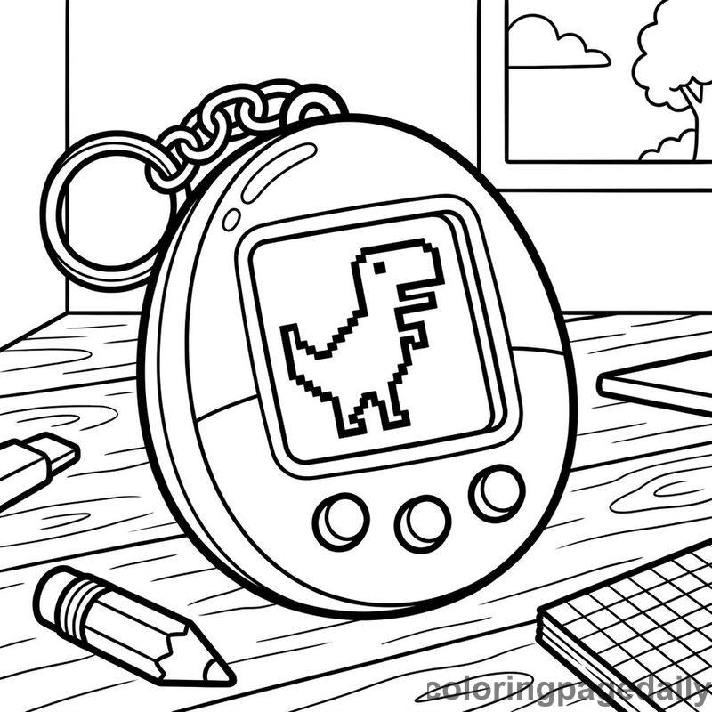 Retro Virtual Pet Keychain - Colored reference example