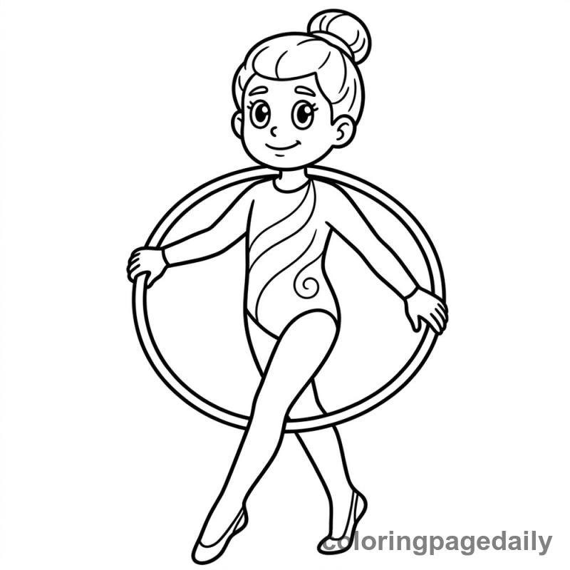 Rhythmic Gymnast With Hoop - Daily printable coloring page in Sports category
