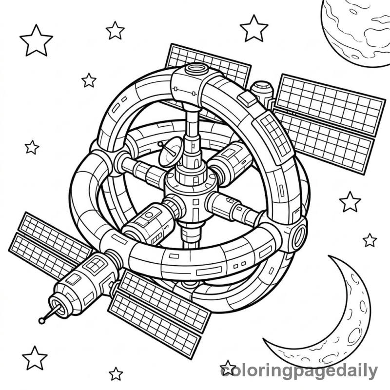 Ring Space Station - Daily printable coloring page in Space category
