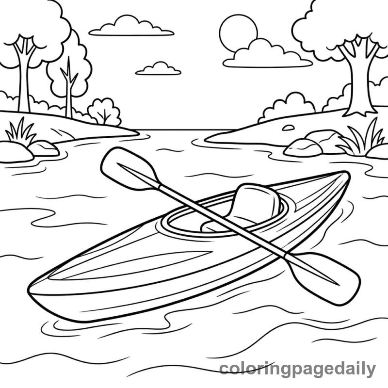 River Kayak Adventure - Daily printable coloring page in Vehicle category