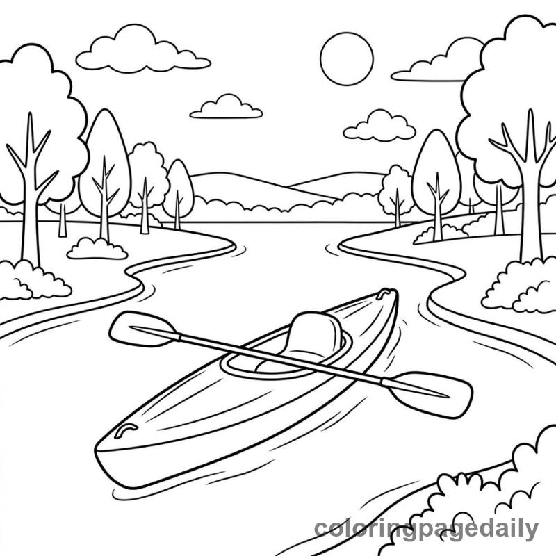 River Kayak Adventure - Daily printable coloring page in Vehicle category