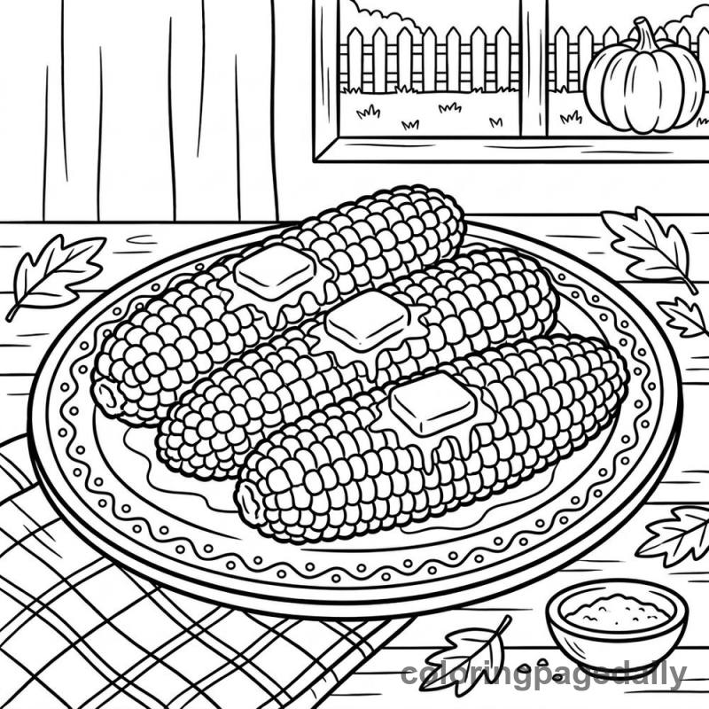 Roasted Corn Harvest - Daily printable coloring page in Thanksgiving category