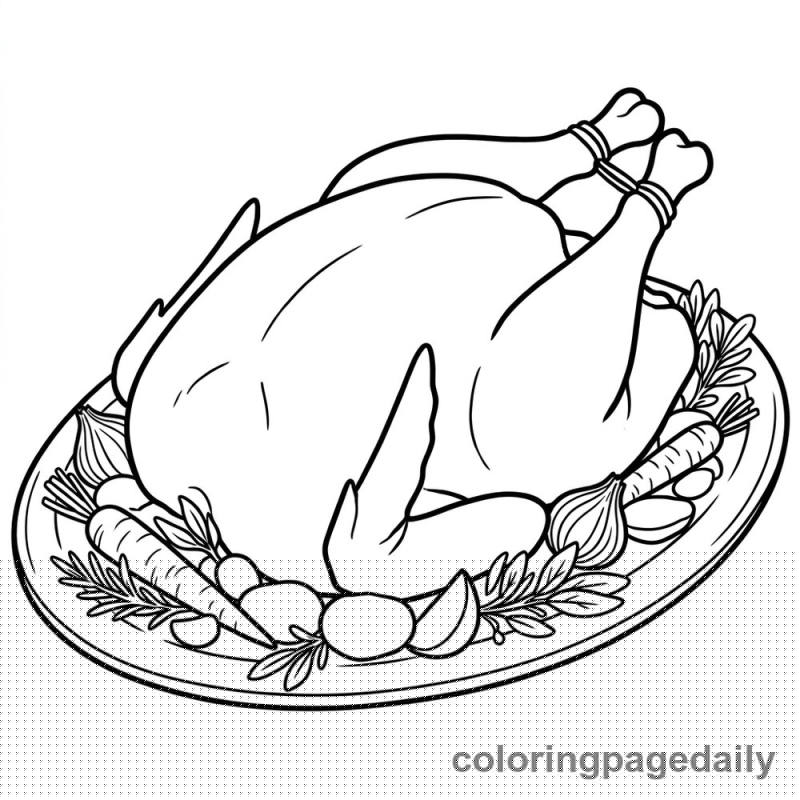 Roasted Thanksgiving Turkey Platter - Daily printable coloring page in Thanksgiving category