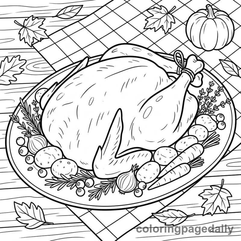 Roasted Turkey Platter - Daily printable coloring page in Thanksgiving category