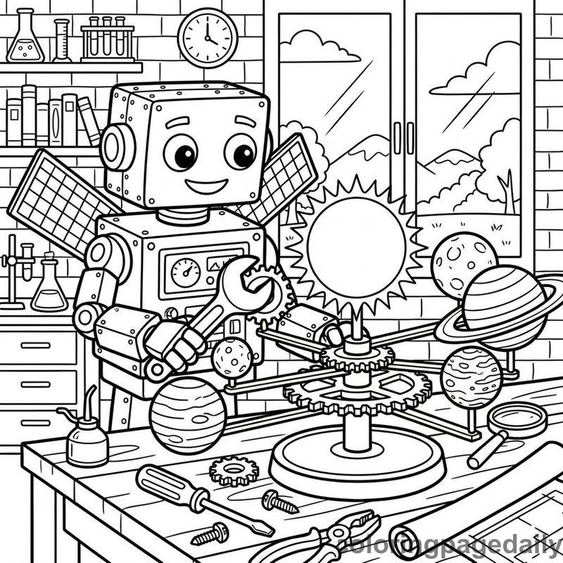 Robot Adjusting Solar System Model - Colored reference example
