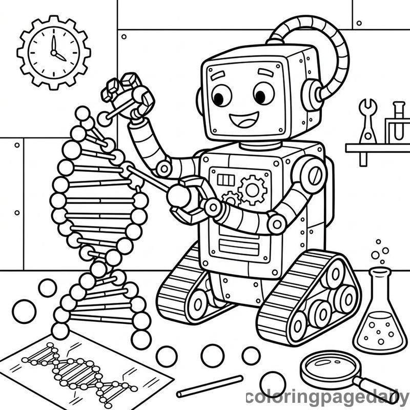 Robot Assembling DNA Model - Colored reference example