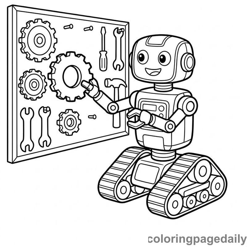 Robot Assembling Gear Board - Daily printable coloring page in Robots and STEM category