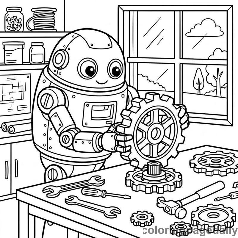 Robot Assembling Metal Gear - Colored reference example